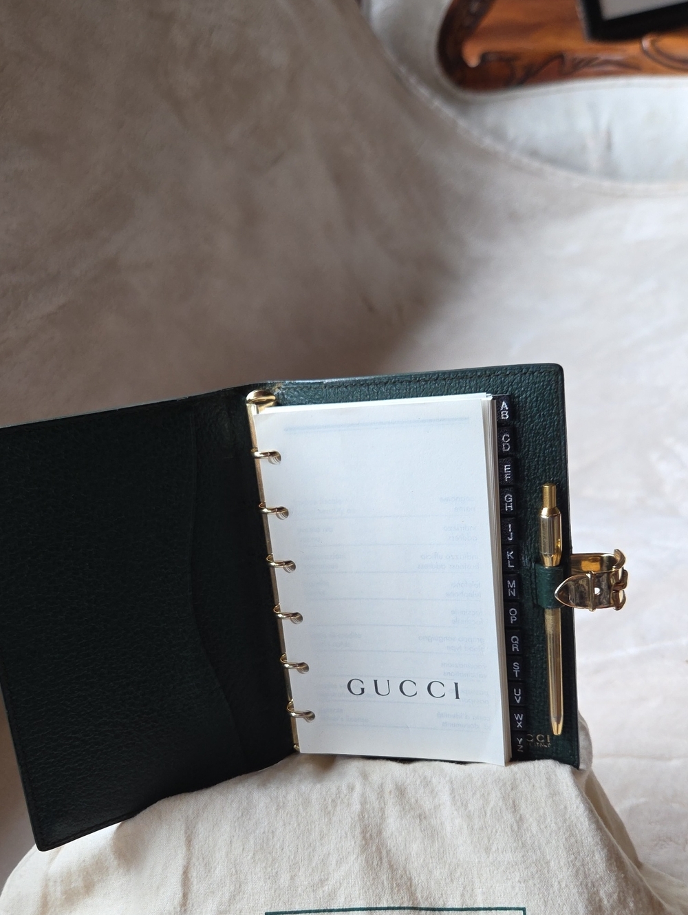 Gucci Forest Green Pebbled Leather Mini Notebook/Passport Holder with Gold Clasp
